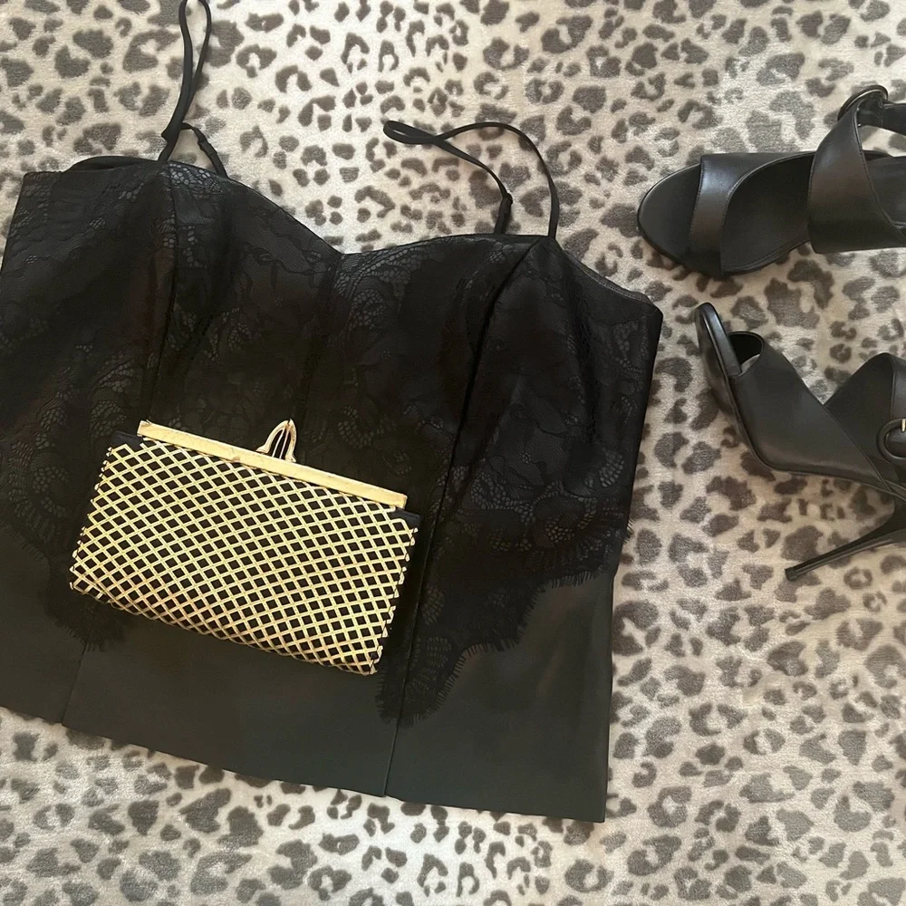 BLACK FAUX LEATHER LACE THIN STRAP TOP - Picture 7 of 8